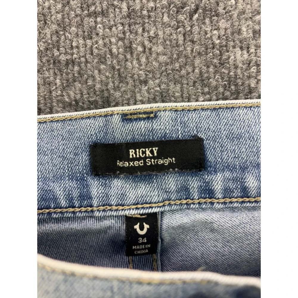 True Religion Ricky Relaxed Straight Jeans Mens 34 Light Wash Blue Denim